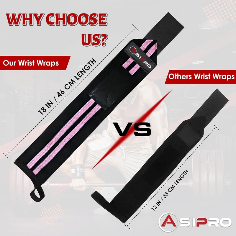 ASIPRO Wrist Wraps for Weightlifting 18" Wrist Straps for Weightlifting Weight Lifting Wrist Wraps for Men & Women, Muñequeras para Gym Wrist Support for Working Out, Gym Wrist Wraps for Powerlifting - Image 3